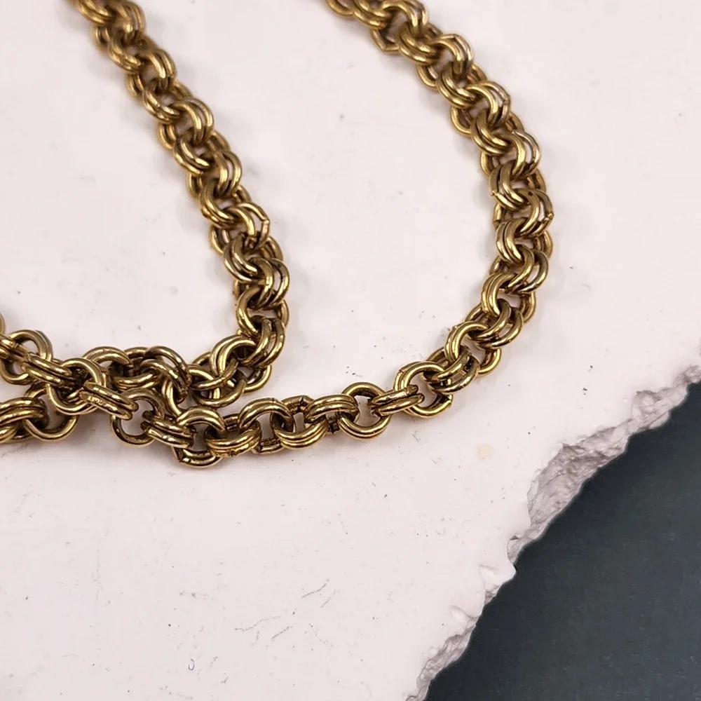Gold Tone Double Rolo Link Chain Necklace Long Layering Statement Chunky Retro